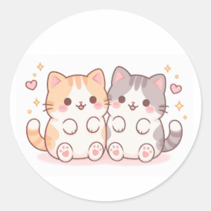 Kawaii Cats Friends Classic Round Sticker