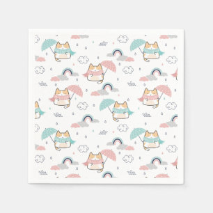 Kawaii Cats Rainy Day Pattern Paper Napkins