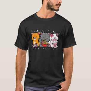 Kawaii Cats Ramen Noodles Boba Tea Video Gamer Ani T-Shirt