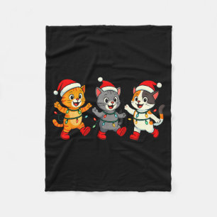 Kawaii Cats Santa Hat Dancing Lights Christmas Dan Fleece Blanket