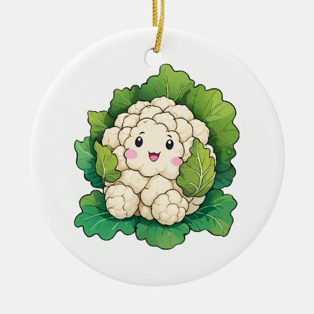 Kawaii Cauliflower Ceramic Tree Decoration (Front)