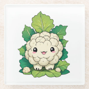 Kawaii Cauliflower Glass Coaster