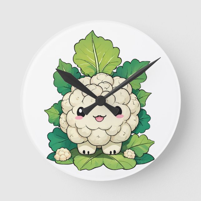 Kawaii Cauliflower Round Clock (Front)