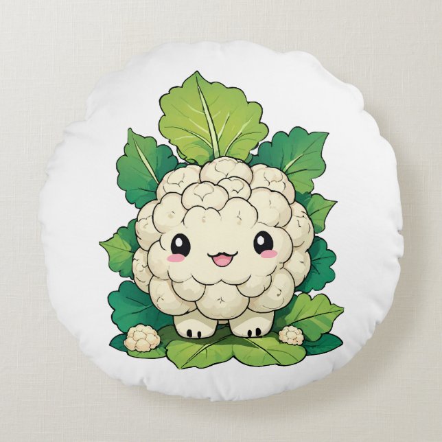 Kawaii Cauliflower Round Cushion (Front)