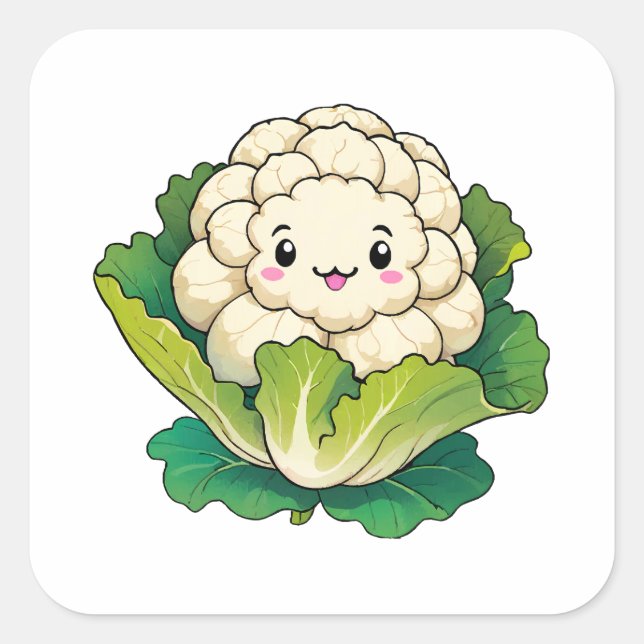 Kawaii Cauliflower Square Sticker (Front)