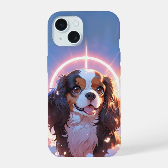 Kawaii Cavalier King Charles Pastel Rainbow sky iPhone 15 Case (Back)