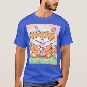 Kawaii Cerberus 3 Headed Dog Shiba Inu Strawberry T-Shirt