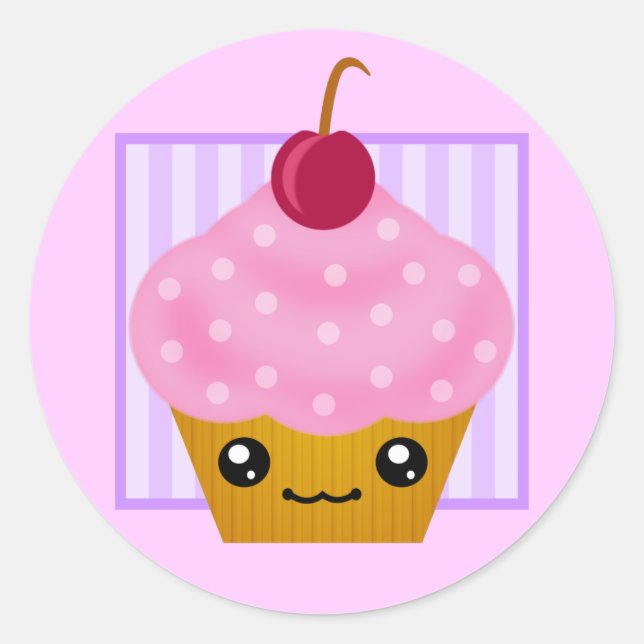 Kawaii Cherry Cupcake Classic Round Sticker (Front)