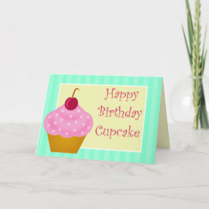 Kawaii Cherry Happy Birthday Cupcake Card