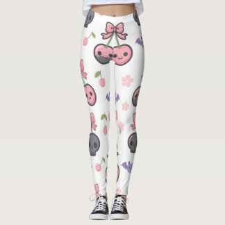 Kawaii Cherry Skull Leggings Halloween Pink