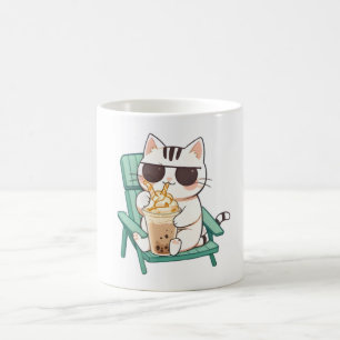 Kawaii Chibi Cat in Sunglasses Drinking Frappè Coffee Mug