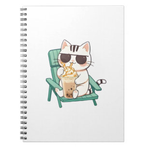 Kawaii Chibi Cat in Sunglasses Drinking Frappè Notebook