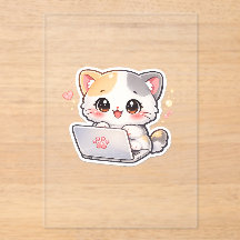 Kawaii Chibi Cat with Laptop Clear Acrylic Invitat
