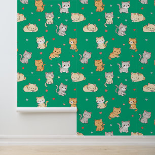 Kawaii Chibi Cats and Hearts Wallpaper