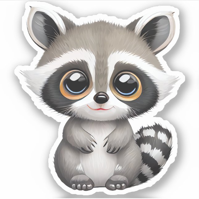Kawaii Chibi Cute Baby Racoon Sticker (Front)