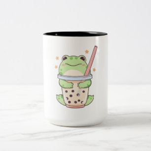 Kawaii Chibi Frog Hugging Bubble Tea Cup