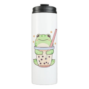 Kawaii Chibi Frog Hugging Bubble Tea Cup