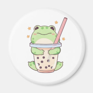 Kawaii Chibi Frog Hugging Bubble Tea Cup Magnet