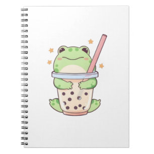 Kawaii Chibi Frog Hugging Bubble Tea Cup Notebook
