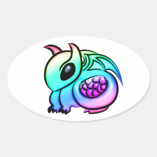 Kawaii Chibi Rainbow Dragon Oval Sticker
