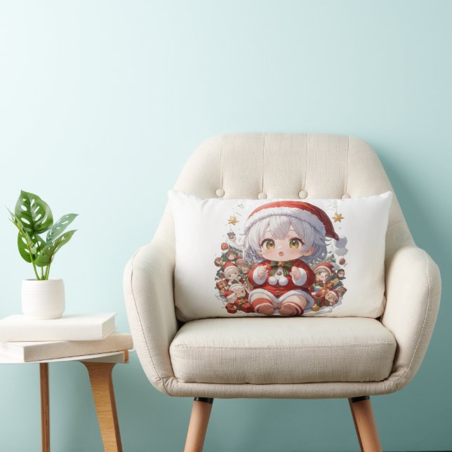 Kawaii Chibi Santa Girl Christmas Lumbar Cushion (Chair)