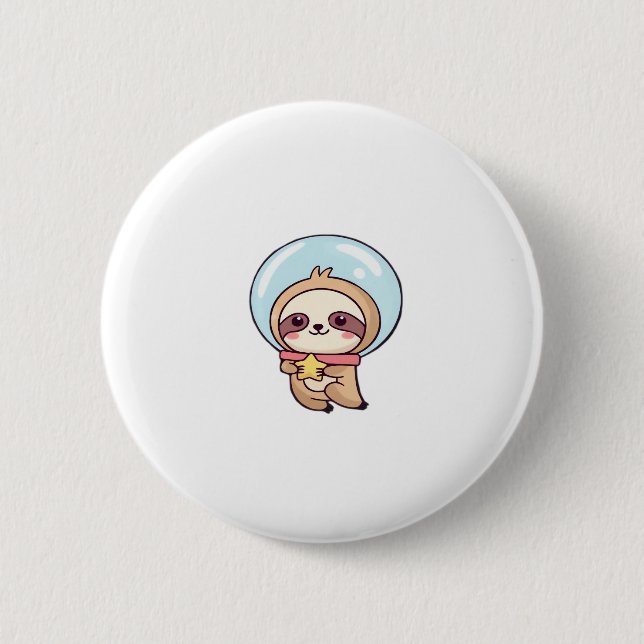 Kawaii Chibi Sloth Astronaut � Cute Space Sloth Ca 6 Cm Round Badge (Front)