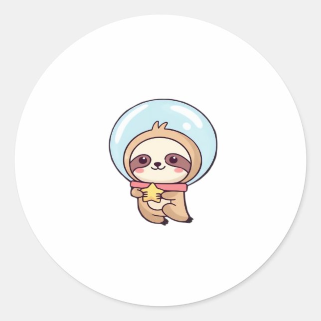 Kawaii Chibi Sloth Astronaut � Cute Space Sloth Ca Classic Round Sticker (Front)