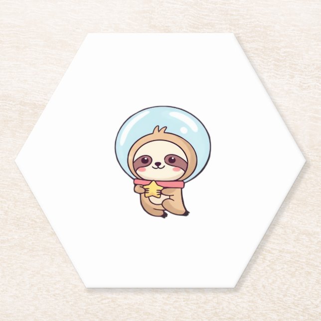 Kawaii Chibi Sloth Astronaut � Cute Space Sloth Ca Paper Coaster (Front)