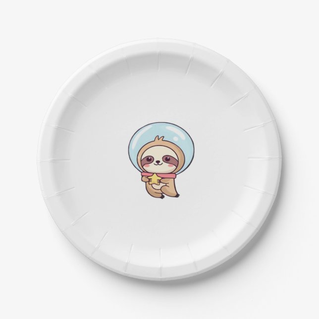 Kawaii Chibi Sloth Astronaut � Cute Space Sloth Ca Paper Plate (Front)