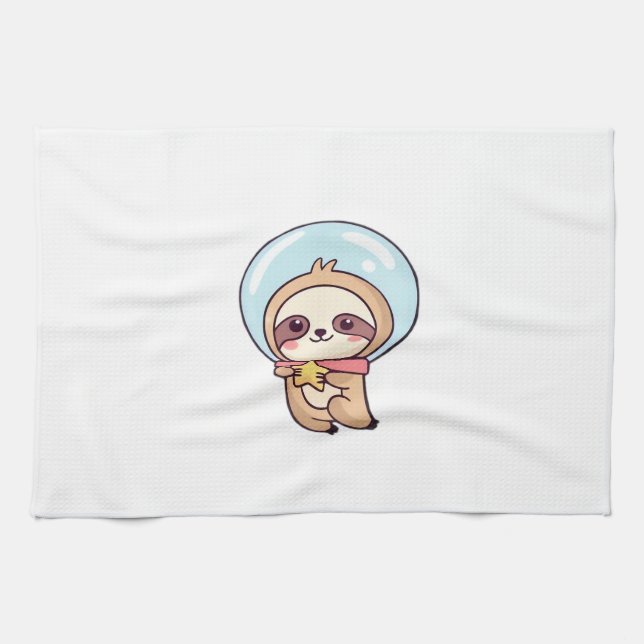Kawaii Chibi Sloth Astronaut � Cute Space Sloth Ca Tea Towel (Horizontal)