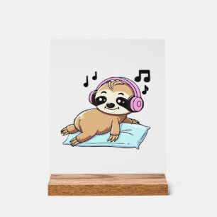 Kawaii Chibi Sloth Listening to Music � Cute Relax Acrylic Sign
