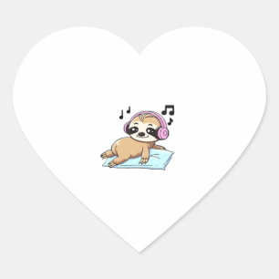 Kawaii Chibi Sloth Listening to Music � Cute Relax Heart Sticker