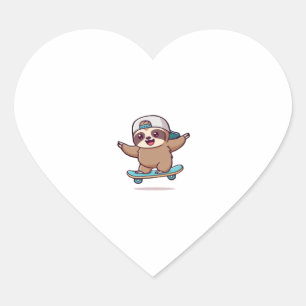 Kawaii Chibi Sloth Skater � Cute Funny Skateboardi Heart Sticker