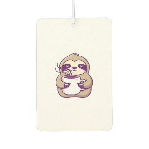 Kawaii Chibi Sloth with Coffee Mug � Cute Sleepy A Car Air Freshener