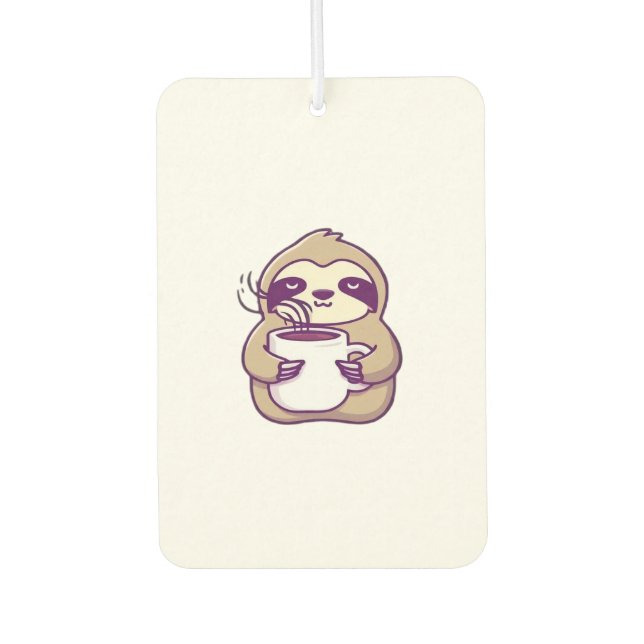 Kawaii Chibi Sloth with Coffee Mug � Cute Sleepy A Car Air Freshener (Front)