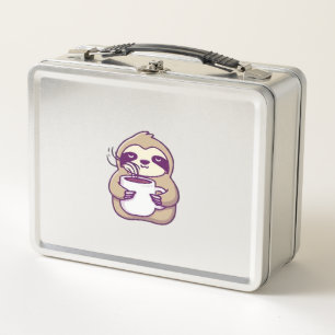 Kawaii Chibi Sloth with Coffee Mug � Cute Sleepy A Metal Lunch Box