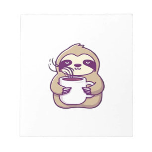 Kawaii Chibi Sloth with Coffee Mug � Cute Sleepy A Notepad