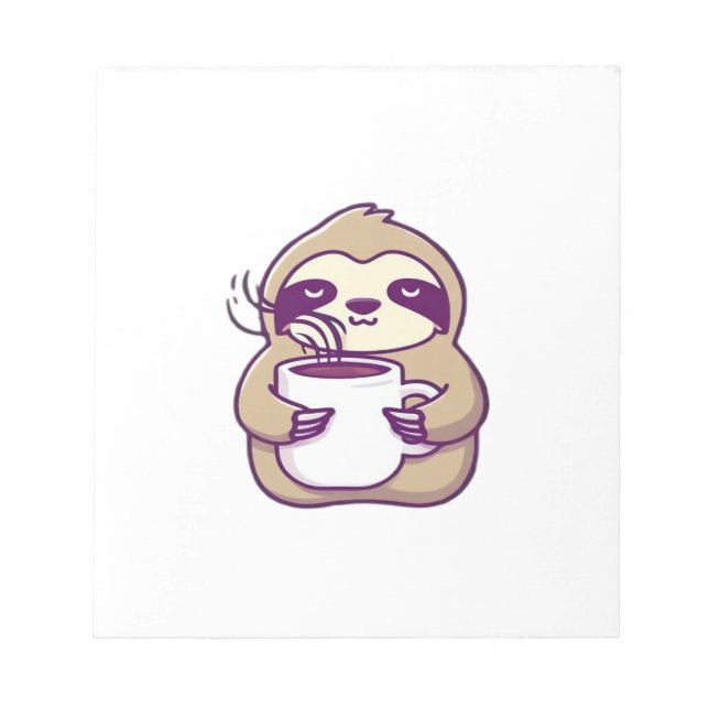 Kawaii Chibi Sloth with Coffee Mug � Cute Sleepy A Notepad (Front)