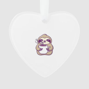 Kawaii Chibi Sloth with Coffee Mug � Cute Sleepy A Ornament