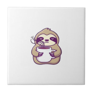 Kawaii Chibi Sloth with Coffee Mug � Cute Sleepy A Tile