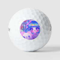 Kawaii Chibi Sparklecore Girl with Rainbow Puppy