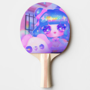 Kawaii Chibi Sparklecore Girl with Rainbow Puppy Ping Pong Paddle