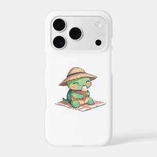 Kawaii Chibi Turtle in Straw Hat Eating Ice Cream