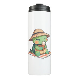 Kawaii Chibi Turtle in Straw Hat Eating Ice Cream Thermal Tumbler