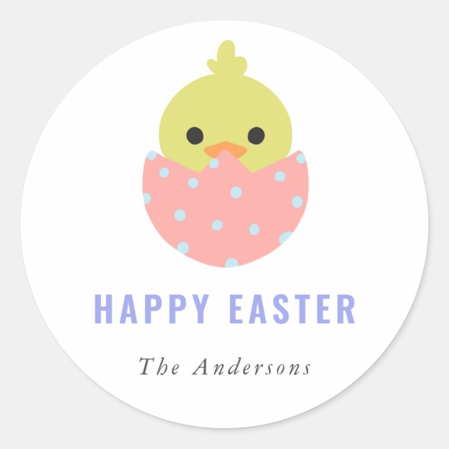 Kawaii Chick Happy Easter Cute Soft Pastel Colours Classic Round Sticker (Front)