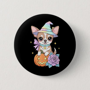 Kawaii Chihuahua Puppy Witch Pumpkin Halloween 6 Cm Round Badge