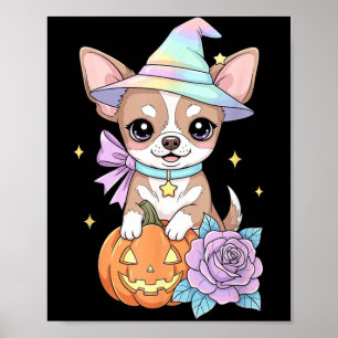 Kawaii Chihuahua Puppy Witch Pumpkin Halloween Poster
