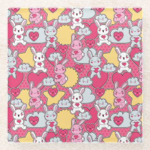 Kawaii Child Pattern with Cute Doodles 2 Glass Coaster