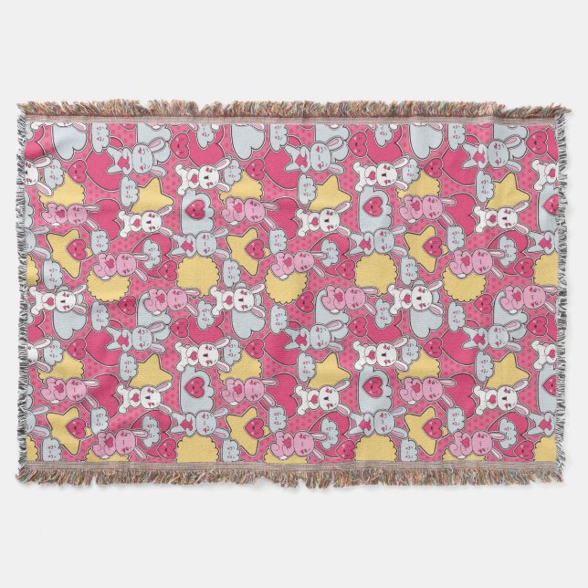 Kawaii Child Pattern with Cute Doodles 2 Throw Blanket (Front)