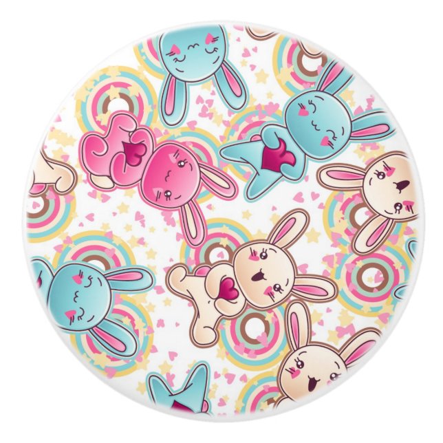 Kawaii Child Pattern with Cute Doodles Ceramic Knob (Front)